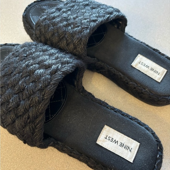 Nine West Black Braided Rope Slides - Picture 2 of 7